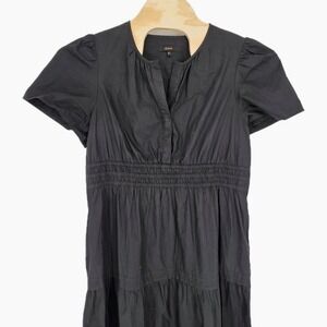 Quince Lightweight Inset Midi Dress Black Basic Sleeved XL Elastic Organic Party